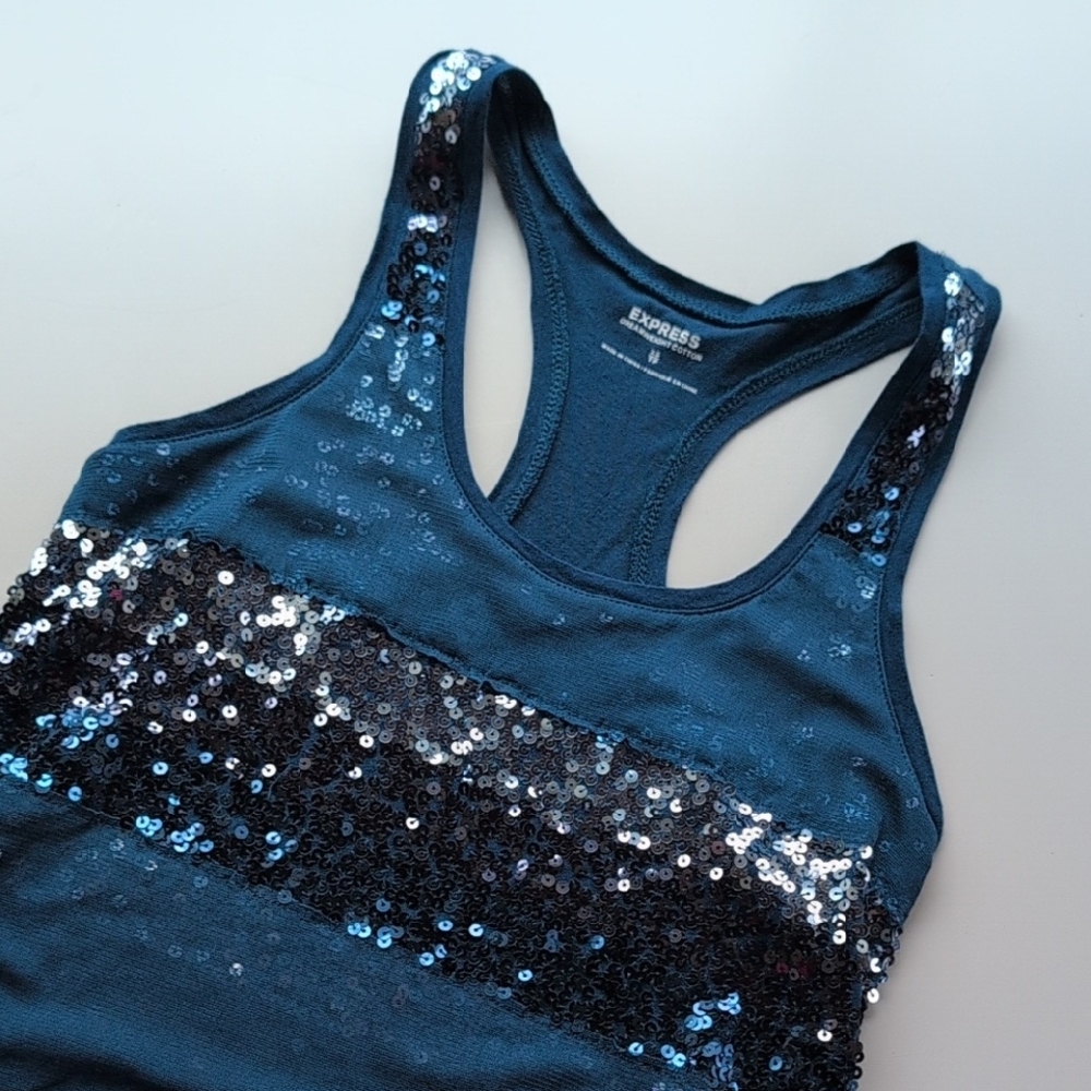 Express Blue Sequin Tank Top, Size XS, Dreamweight Cotton